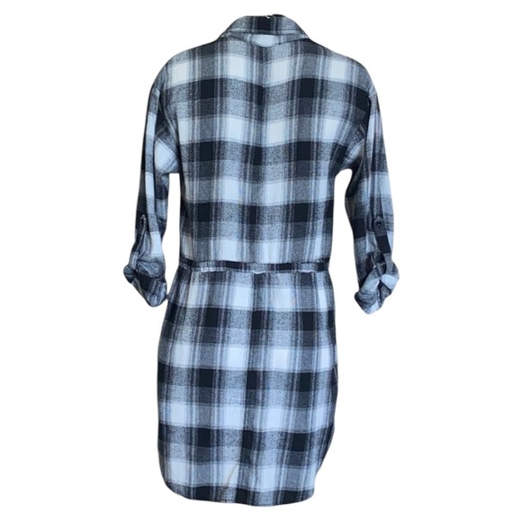 Hummingbird Women’s Small Black Mini Plaid Wrap Around Dress High Low Pockets - Picture 4 of 8